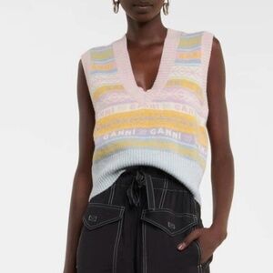 GANNI | Knit Graphic V-Neck Vest | XS | Pastel | Excellent